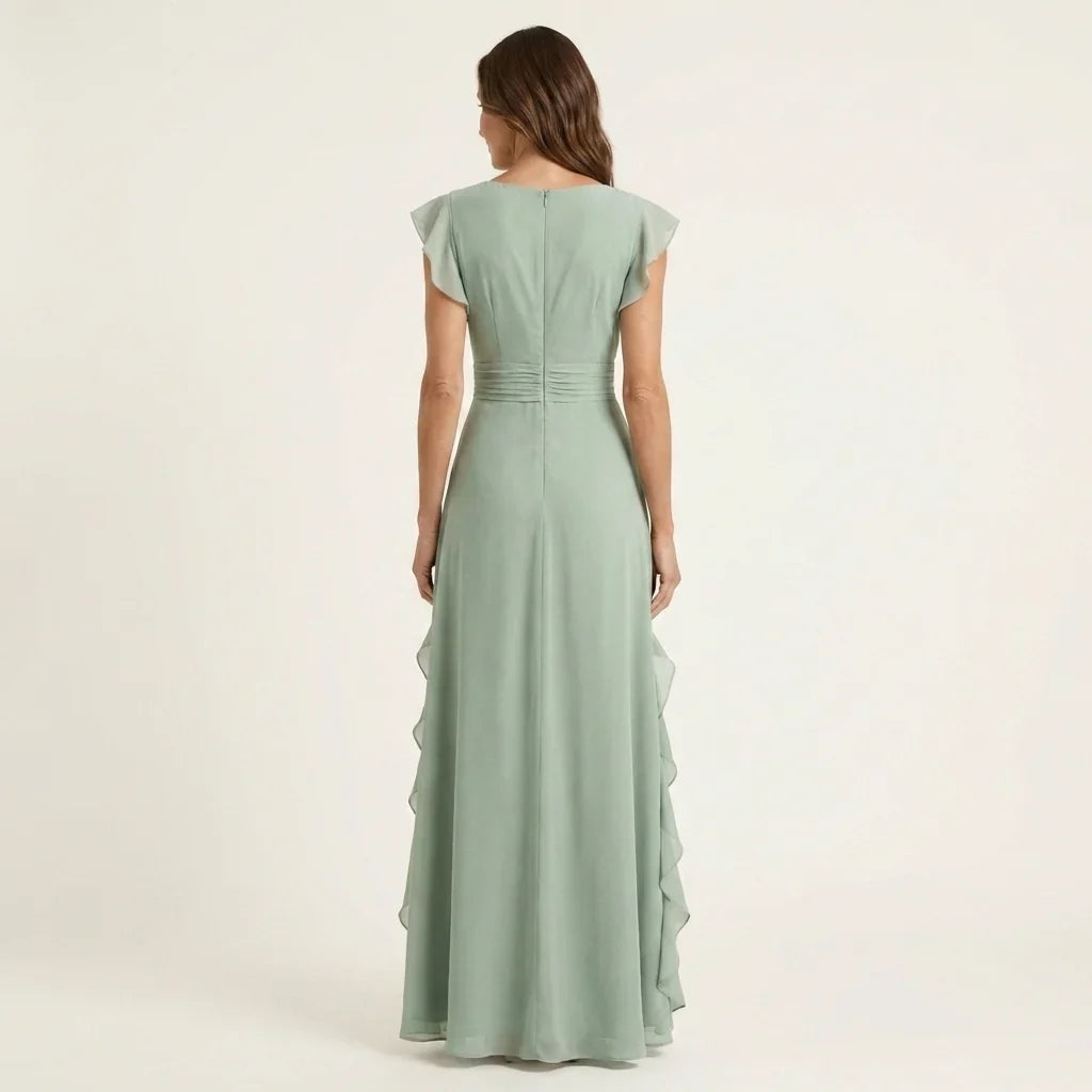 Amaryllis - Vestido Fluido Elegante de Gasa con Volantes