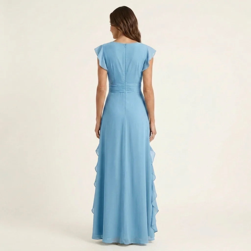 Amaryllis - Vestido Fluido Elegante de Gasa con Volantes