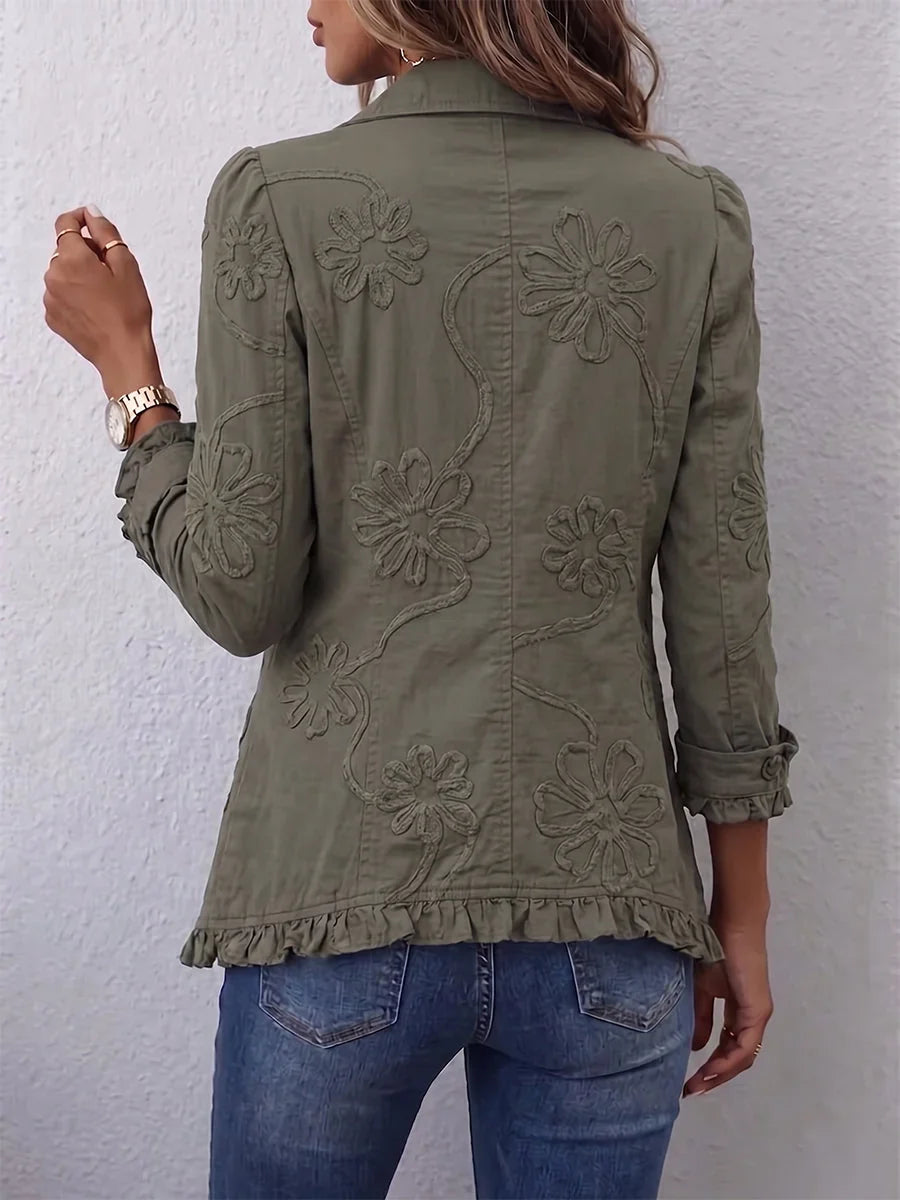 Callie - Chaqueta de Algodón con Bajos y Flores Bordadas