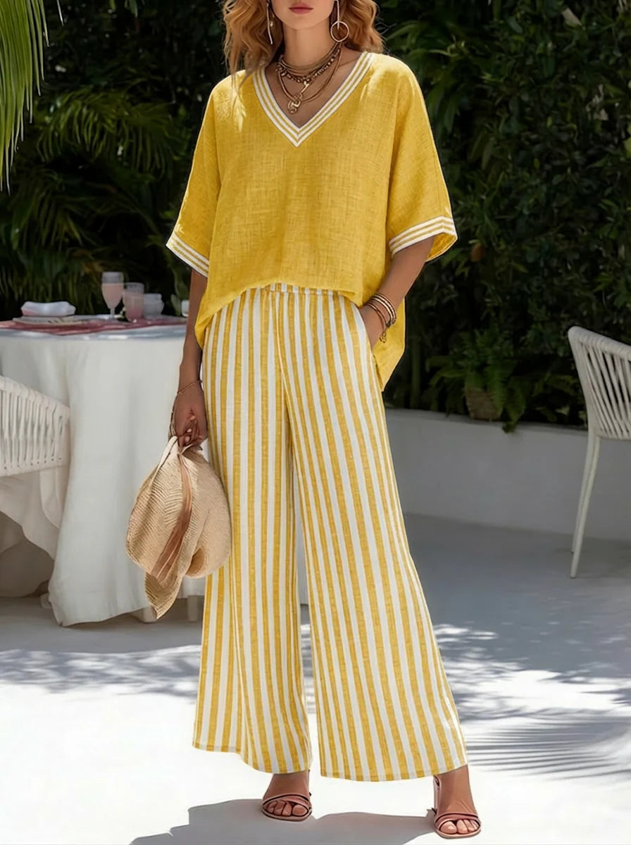 Malya - Conjunto Casual 2pzs de Rayas de Algodón y Lino