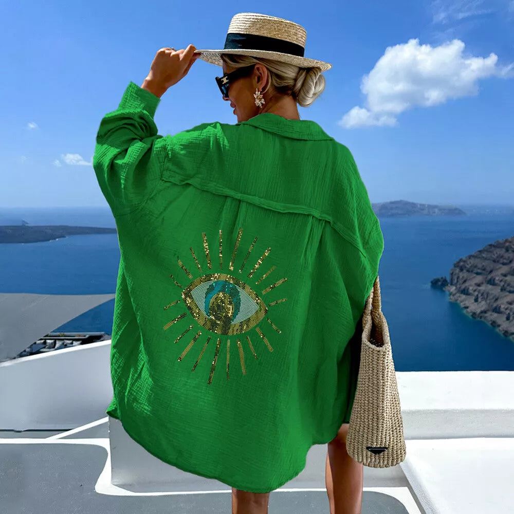 Ayline - Blå Øje Skjorte i Bomuldsgaze