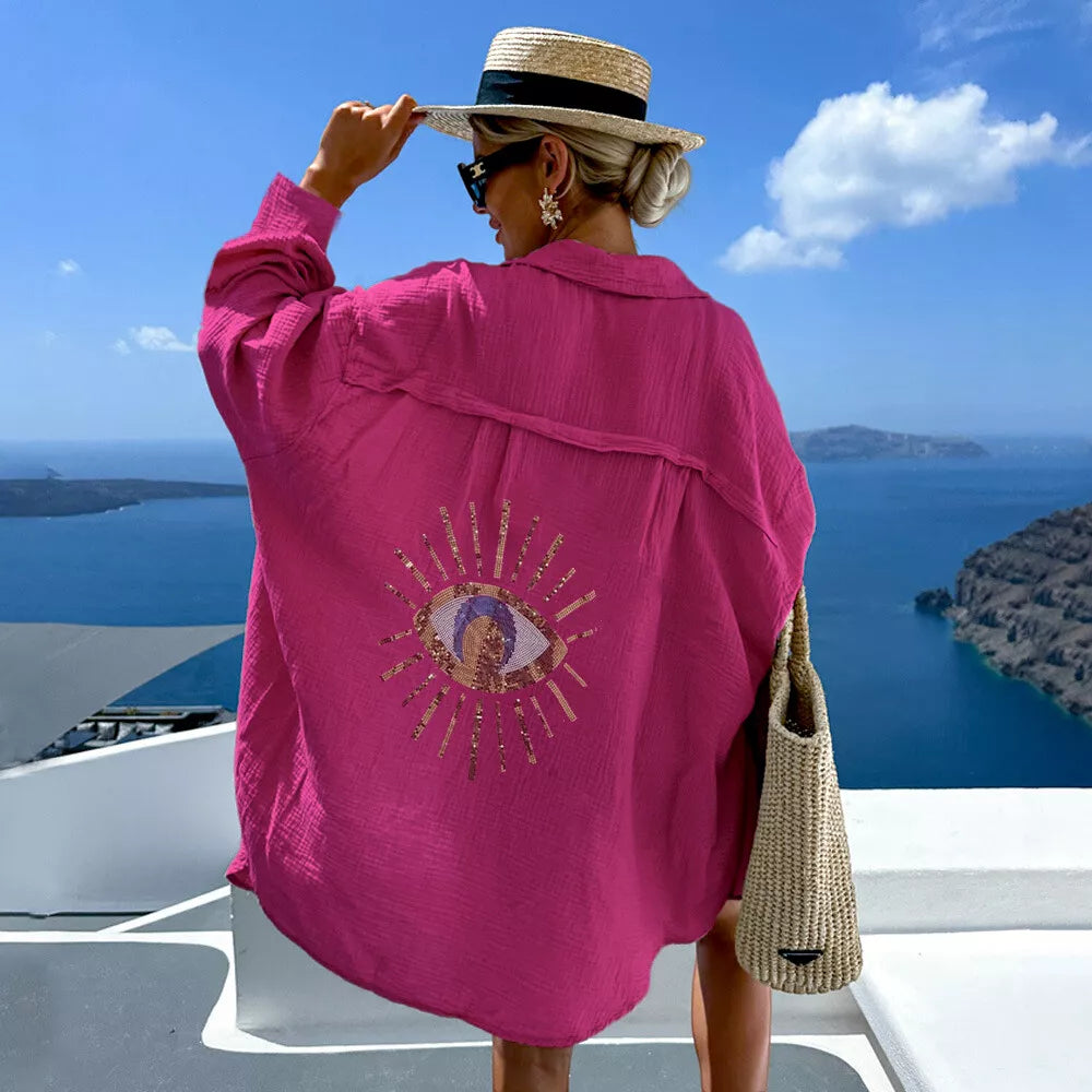 Ayline - Blå Øje Skjorte i Bomuldsgaze