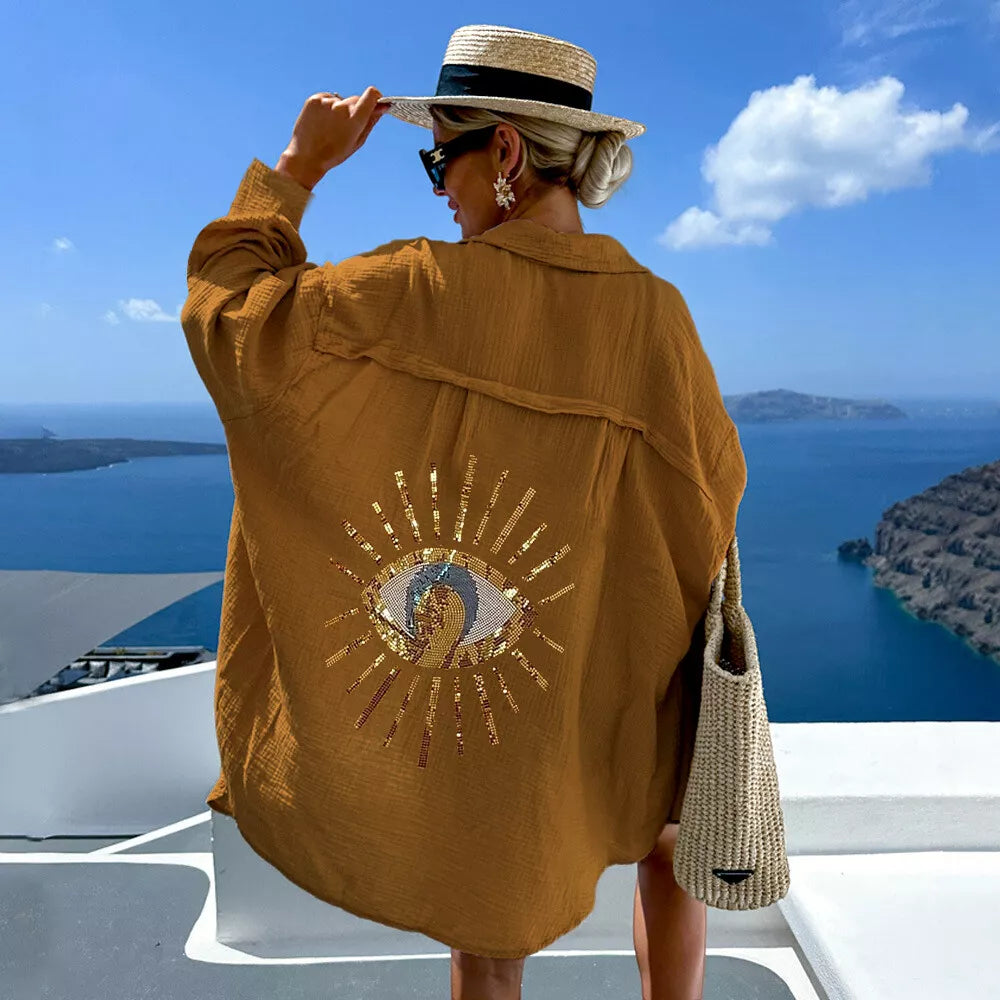 Ayline - Blå Øje Skjorte i Bomuldsgaze