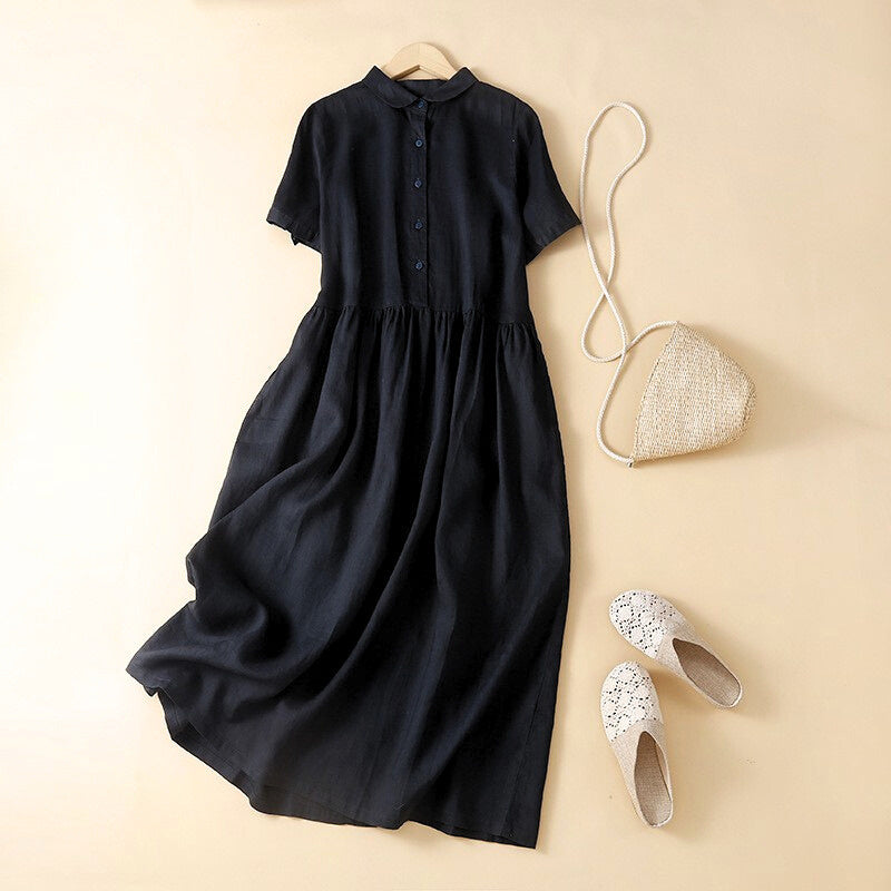 Janine - Beskeden Skjortekjole i Hør