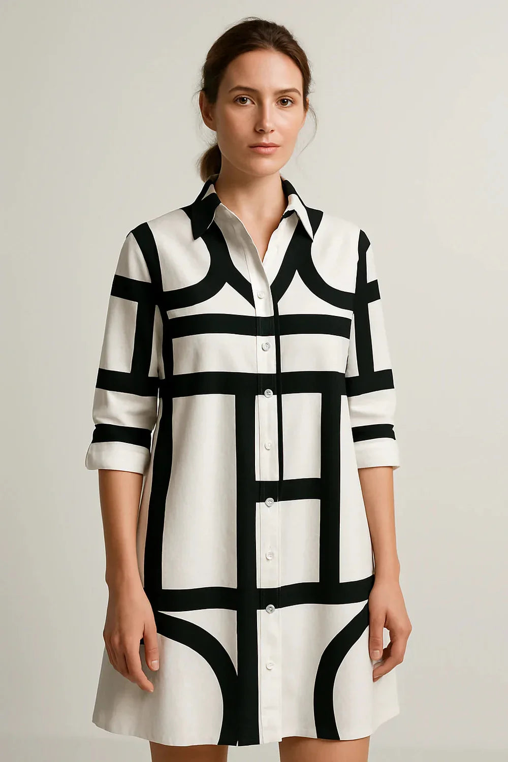 Nelita - Krásne Košeľové Šaty s Geometrickým Vzorom