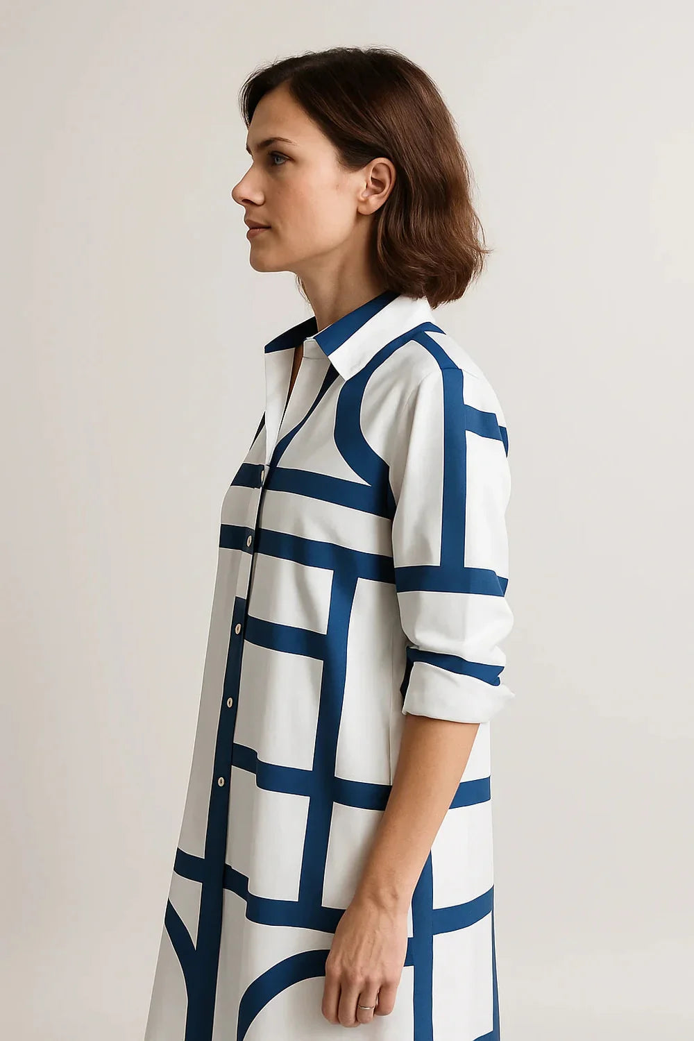 Nelita - Krásne Košeľové Šaty s Geometrickým Vzorom